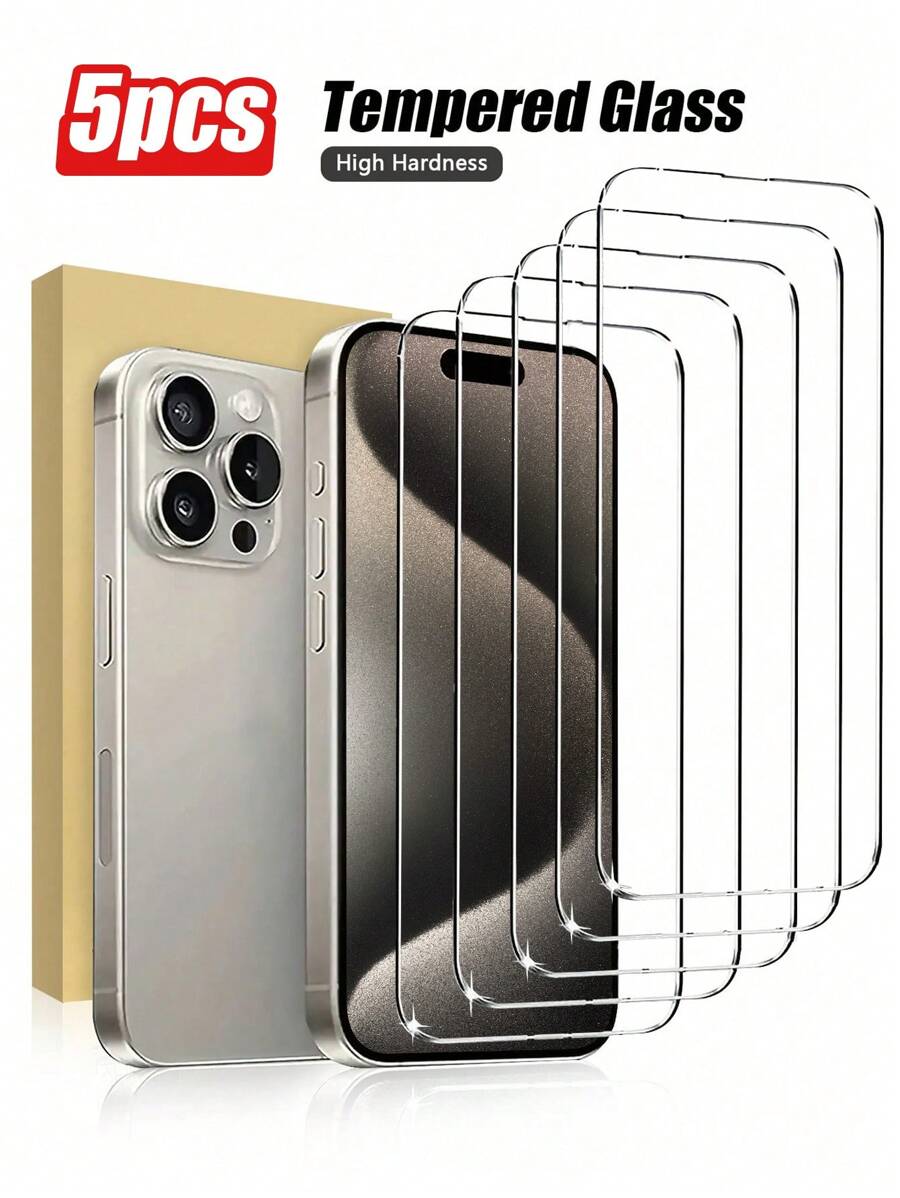 5pcs HD Clear Tempered Glass Screen Protector, Highly See-Through, Smooth Touch, Unbreakable Edge, Scratch Resistant, Compatible With Apple IPhone 11/12/13/14/15/16/16 Plus/16 Pro/16 Pro Max/16e Entire Series