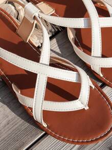 White Women's Summer Flat Sandals, Thong Strap Slip-On Beach Shoes, Lightweight And Comfortable For Sexy Party And Resort Vacation