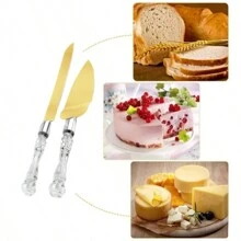 2 Pcs Wedding Cake Cutting Set, Stainless Steel And Acrylic Faux Crystal Handle, Cake Knife And Spade Set For Wedding, Birthday, Party, Anniversary - Multicolor - View 6