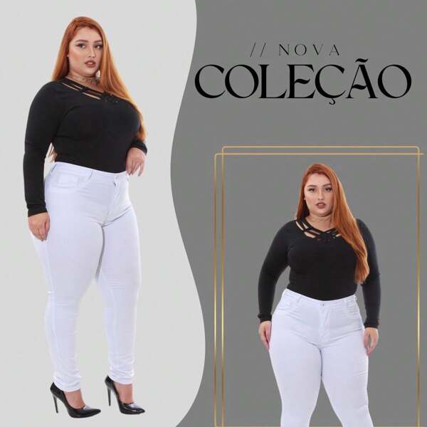 Calça Skinny Feminina Plus Size Branca de Sarja - Elegância e Conforto