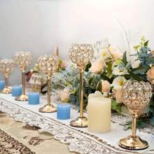 Elegant Metal Crystal Ball Glass Candle Holder With Windproof Glass Cover, Suitable For Restaurant, Living Room, Kitchen, Hotel Room, Show House Aromatherapy Candle Holder. Gold Crystal Candle Holder Home Decor, Candle Holder For Wedding, Candlelight Dinner, Applicable To Various Holidays, Christmas, Valentine's Day (Candles Not Included)