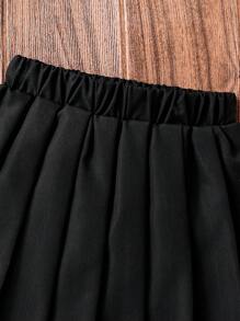 两件套女童夏季纯色休闲无袖上衣+黑色简约百搭百褶裙，儿童日常穿着套装，活力满满的造型 - 黑色 - 查看 6