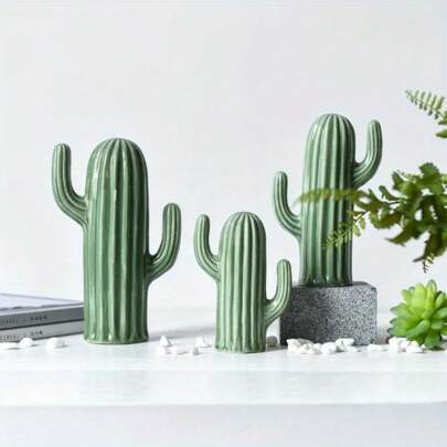 1pc Nordic Style Green Ceramic Cactus Ornaments - Living Room Desktop Decor, Green Plant Figurines - Home Decoration - For Plant Lovers & Home Decor Enthusiasts - Perfect Gift For Housewarming & Birthday Birthday Gifts Graduation