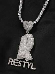 1 pieza Colgante personalizado con forma de corazón, con letra grande y letra pequeña debajo, material de latón con circonita cúbica, estilo hip-hop, adecuado para uso diario, viene con 1 cadena trenzada - Multicolor - Ver 8