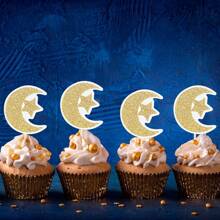 36 piezas Adornos para cupcakes con estrellas y lunas, adornos de papel brillante dorado para decoración de cumpleaños, boda, fiesta, decoración del hogar, decoración de habitación, artículos para fiestas, novia