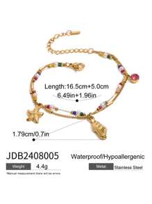Uworld 1 pieza de brazalete de cadena de acero inoxidable de moda y personalizado para mujer con colgante de estrella de mar, concha, corazón y piedra natural. Adecuado para uso diario, vacaciones, playa o como regalo