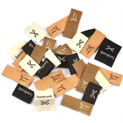50pcs 15-38.5mm Mixed Brown, White, Black Rectangle Minimalist Tag Patches With Butterfly Embroidered Design, Suitable For Clothing, Bags, Sewing, DIY Crafts