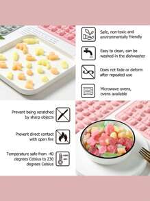 1pc Pink Cartoon Fruit & Animal Silicone Mold, Cute Mini Candy/Ice Cube/Jelly/Chocolate DIY Kitchen Mold, Suitable For Home Parties, Daily Snacks, Celebrations. Includes Silicone 66-Cavity 3D Candy, Chocolate, Gummy Mold, Baking Tools - Bear, Dinosaur, Animal, Insect, Cloud, Heart Designs
