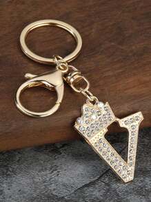 1 pieza Llavero de aleación de zinc con letra de cristal, elegante dije para bolso/mochila - accesorio perfecto para coche, bolso, escuela, lindo estilo gótico y Y2K