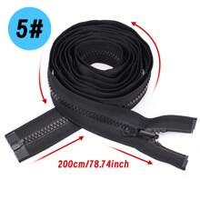 1pc 5#/8# Resin Spiral Zipper, Length 80cm/100cm/150cm/200cm, Single-Headed & Double-Headed Double-Ended Styles Available, Reversible, Suitable For Clothing, Sleeping Bags, Tents, Etc. - 322# Black - View 9