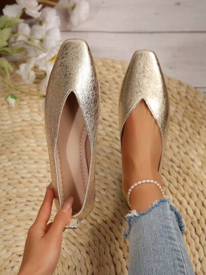 2025 Autumn Women's Slip-On Square Toe Flat Shoes, Korean Style Simple & Elegant Design, Suitable For Daily Wear, Work, Casual Outing, Date, Party, Commuting, Business