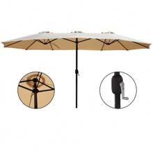 Abble 15x9 Ft. Large Double Sided Rectangular Market Umbrella With Crank - Tan