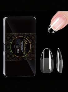 Đầu móng tay giả dạng gel mềm mới 480 chiếc/hộp Almond Coffin Full Cover Press On Nails Half Half Frosted French American Capsule dành cho phụ nữ và bé gái sử dụng hàng ngày tại nhà, trang trí nghệ thuật DIY, vật dụng làm móng - Trong sáng - Xem 12