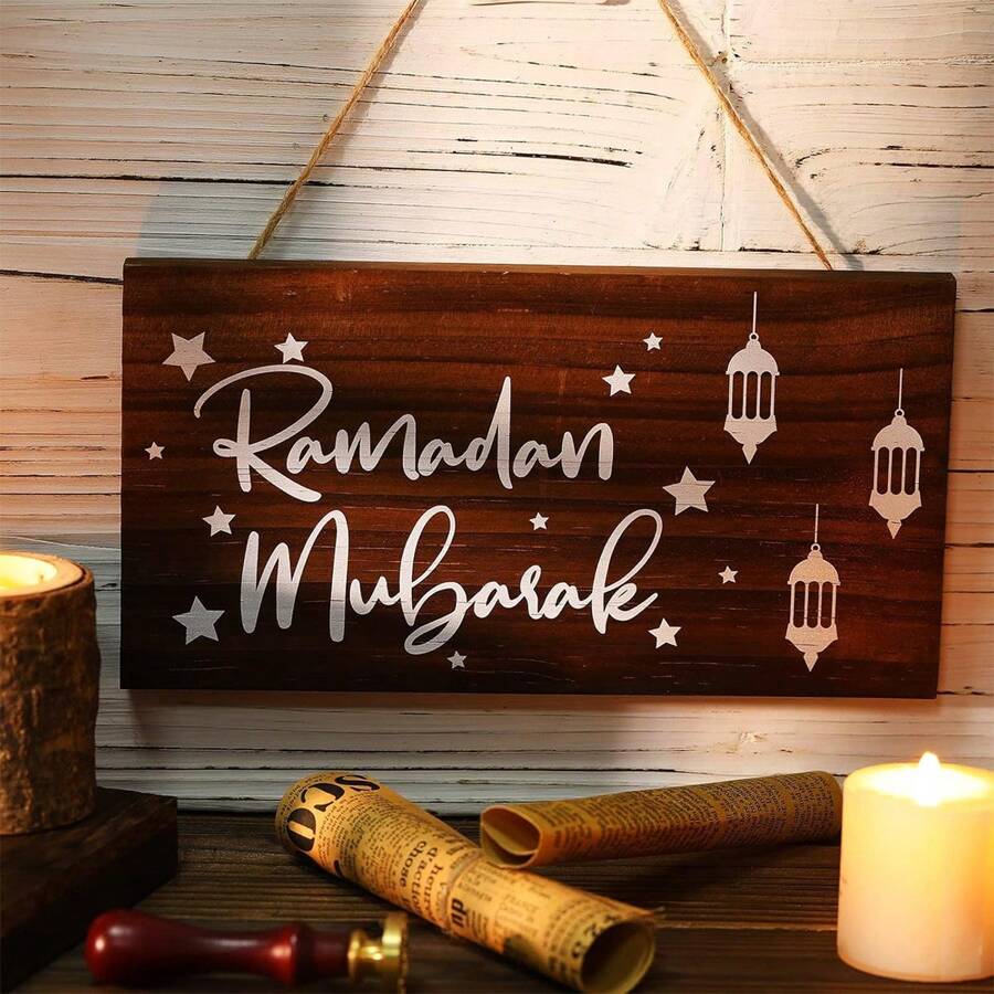 Decorazioni per il Ramadan, cartello in legno appeso per il Ramadan, decorazione in legno "Ramadan Kareem" per feste islamiche del Ramadan