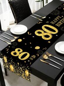 1 قطعة منضدة مزخرفة بعيد الميلاد بطول 180*35 سم، ذات لون أسود وذهبي مزخرفة بنقوش بالونات عيد الميلاد وألماس، مناسبة لاحتفال عيد ميلاد 50 و60 و70 و80 ، ديكور للأواسط الطاولة واكسسوارات المطبخ للاستهلاك