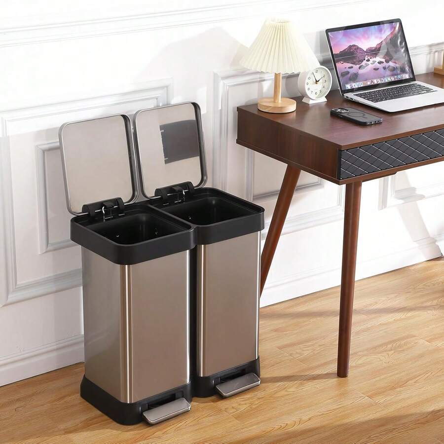 Trash Can, 10 Gal/13 Gal Dual Garbage Can & Recycle Bin, 2 Compartments & 2 Pedal, Soft Close Lid And Airtight, For Home, Office, Business - 13 Gallons - View 1