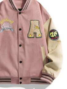 Chaqueta de béisbol de manga larga para hombre, estilo casual de pareja, para primavera/otoño - Rosa - Ver 4