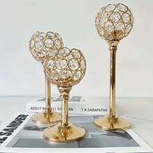 Elegant Metal Crystal Ball Glass Candle Holder With Windproof Glass Cover, Suitable For Restaurant, Living Room, Kitchen, Hotel Room, Show House Aromatherapy Candle Holder. Gold Crystal Candle Holder Home Decor, Candle Holder For Wedding, Candlelight Dinner, Applicable To Various Holidays, Christmas, Valentine's Day (Candles Not Included)