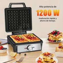 Aigostar Máquina de Gofres Eléctrica de 1200W, Plancha para Desayuno con Revestimiento Antiadherente, Capaz de Hornear 4 Gofres a la Vez, Ideal para Hogar o Restaurante - Negro - Ver 3