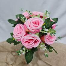 Artificial Button Bouquet With 7 Flowers For Party, Wedding, Home And Photo Decoration - rosa claro - Ver 4