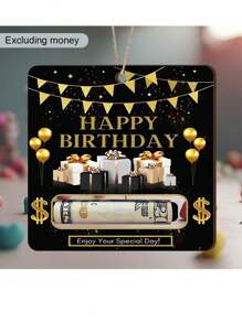 Porta-dinheiros de aniversário com charme para dinheiro, enfeite de pendurar cartão de dinheiro de feliz aniversário colorido para carro e casa, presentes de dinheiro surpresa para festa de aniversário para amigos da família, citações de aniversário, presente de madeira de dinheiro de aniversário