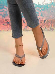 Chanclas de plástico transparente con plataforma plana y cristal, sandalias de playa de verano para mujeres - Negro - Ver 5