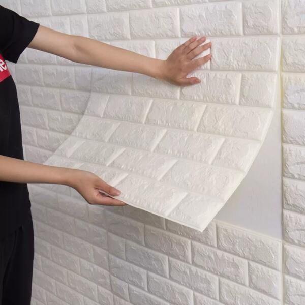 Painel Placa 3d Tijolo Branco Espuma Adesiva 70 X 77 Parede