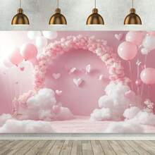 Charming Pink Butterfly And Flower Balloon Party Background - Suitable For Birthday And Wedding Decoration - Baby Pink - View 1