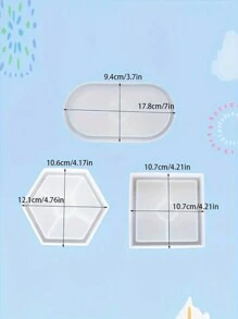 Set de 3 moldes de silicona en formas oval, cuadrada y hexagonal, molde para hacer bandejas de almacenamiento DIY, molde para yeso, resina y base de macetas de flores