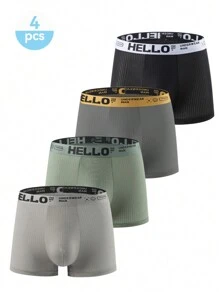 4pcs/Pack Men's Ice Silk Underwear Fashion Stripe Comfortable Boxer Briefs Plus Size Shorts