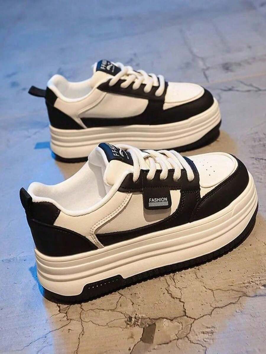 Zapatillas altas de mujer estilo callejero americano con suela gruesa.Zapatillas deportivas con cordones de otoño para mujeres,Zapatillas deportivas de moda de color combinado,Zapatillas de deporte para mujer estilo callejero americano con suela gruesa y transpirablesZapatillas de mujer con plataforma estilo callejero americano y diseño transpirable,otoño,para caminar y correr al aire libre