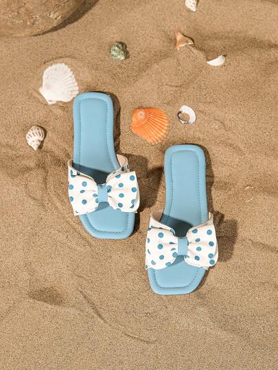 1 Pair Fashionable Girl's Square Toe Bow Decor Flat Slippers