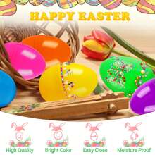 Fillable Easter Eggs,12Pcs Easter Eggs With 5 Gem Stickers, DIY Easter Eggs Decorating Kit Empty Plastic Easter Eggs - Easter Egg Hunts Random Bright Colours - Easter Basket Stuffers Fillers