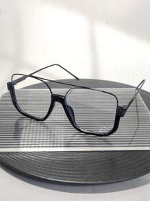 1pc Retro Design Selfie Dual-Beam Shaped Metal Thick Oversize Eyeglasses, Multi-Color, Metal Hinge, Classic Vintage 3D Style, Fashionable Non-Prescription Glasses