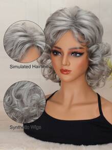 Women's Synthetic Wig With Bangs Gray Middle-Aged And Elderly Short Curly Hair, Suitable For Daily Wear,Role Playing Classic And Fashionable Curly Wig With Bangs