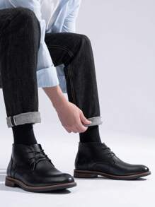SHOESMALL Men's Leather Chukka Boots Premium Black Boots Lace Up Dress Boots For Men - AMY8190A-黑色 - 查看 4