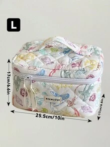 1Pc/Set Colorful Marine Life Pattern Quilting Cosmetic Bag, Vibrant Marine Life Print Cosmetic Pouch, Macaron Color Versatile Makeup Bag Set, Large Capacity Kawaii Toiletries Bag Set With Handle Makeup Travel Toiletry Organizer Essentials Gifts Storage Zipper Accessories Nail