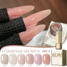XEIJAYI XEIJAYI 6Pcs 15ML Jelly Ice Transparent Nude Green Blue Green And Colorful And Pure Gel Nail Polish Set Peelable UV LED Gel Polish, Glossy Finish, For Nail Salon And DIY For Beginners