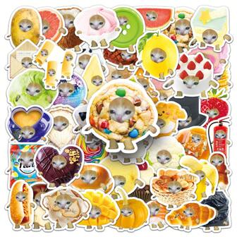 50 PCs Funny Cute Cat Head Stickers For Laptops, Water Bottles, Diaries, Suitcases, Cars, Wardrobes And Other DIY Decorative Stickers,School Supplies,Back To School