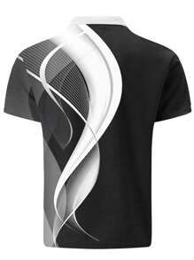 Men's Casual Short Sleeve Waffle Polo Shirt, Geometric Digital Print Business Commute Formal Golf Shirt, Summer Wear - Multicolor - View 2