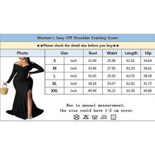 Fooullaide Womens Sexy Off Shoulder Long Sleeve Maxi Dress High Split Formal Wedding Cocktail Prom Evening Gown - 玫紅色 - 查看 4