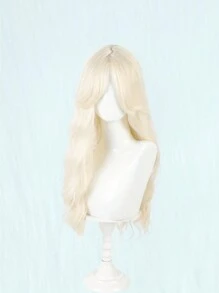 Peluca sintética multicolor de onda grande con flequillo, fibra resistente al calor mate, respirabley natural para uso diario de mujeres (blanco leche dorado, rojo frambuesa)