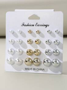 24 件女孩心形、星星、花朵、几何耳钉套装 - 彩色 - 查看 15