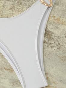 New Solid Color Bandeau With Metal Decor, Removable Strap 2 Pieces Bikini, For Summer Beach Vacation