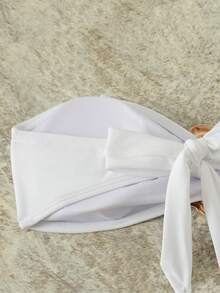 New Solid Color Bandeau With Metal Decor, Removable Strap 2 Pieces Bikini, For Summer Beach Vacation