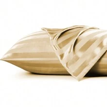 2 Packungen luxuriöse seidensatin gestreifte Kissenbezüge, khakifarbene 3cm breite Streifen Jacquard aus ultraweichem Polyester mit Kuvertverschluss, maschinenwaschbar, 80-85gsm, kühlender Komfort für Haar und Haut, Bettpolster-Protektoren in Hotelqualität