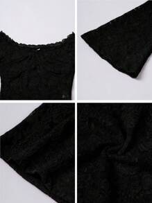 GAOVOT Women's Fall Top Y2K Sexy Slim One Line Shoulder Long Sleeve Lace Top