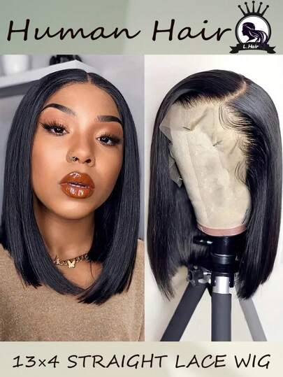 16 英寸折扣 13x4 蕾丝前波波头假发 真人头发 200 密度透明蕾丝波波头假发 女士 8 英寸短直波波头蕾丝前假发 无胶预拔婴儿头发直波波头假发 自然色 8-16 英寸女士假发