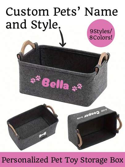Large Capacity Collapsible Custom Pet Toy Box With Name. Great For Organizing Felt Pet Toy Storage Box, Dog Toy Box Storage Basket - Dog Toys, Blankets, Leashes, Food And Puppy Clothing Item Storage. 1pc Felt Dog Toy Box, Storage Basket Chest Organizer For Organizing Pet Toys, Blankets, Leashes And Food- Sturdy, Easy To Clean, Space-Saving
