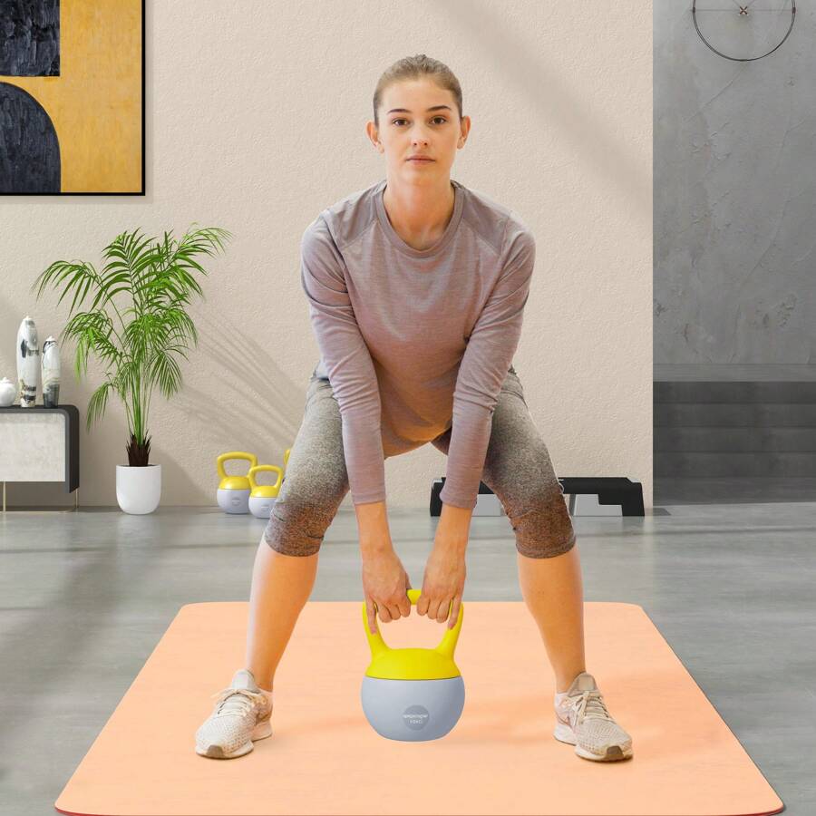 SPORTNOW Soft Kettlebell, 10kg Kettle Bell With Non-Slip Handle For Home Gym Weight Lifting And Strength Training - 黃色 - 查看 1